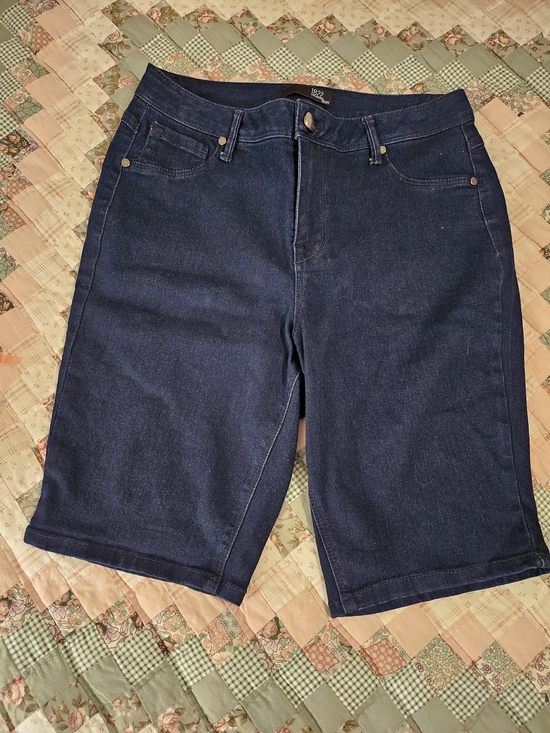 1822 Denim Pants - 1822 'Butter' Denim Women's High Rise Bermuda Shorts - Dark Indigo Blue- 14 W